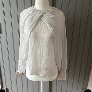 Zara White Ruched Blouse with Long Sleeves